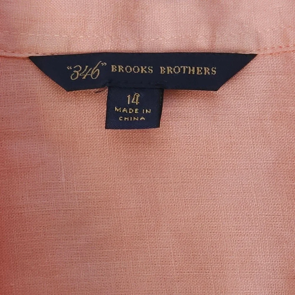 Brooks Brothers 346 Womens Linen Button Down Shirt Coral Peach Long Sleeve 14 - Picture 5 of 9